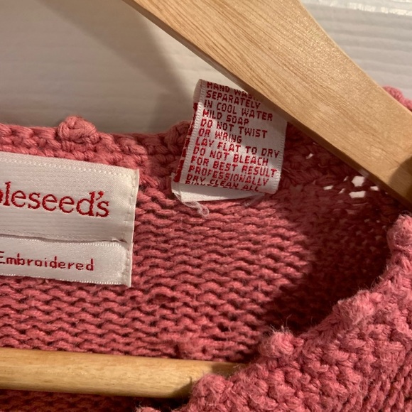 Appleseed’s Hand Embroidery Floral  Sweater Cardigan Pullover Rose Pink Sz Med - Picture 9 of 10